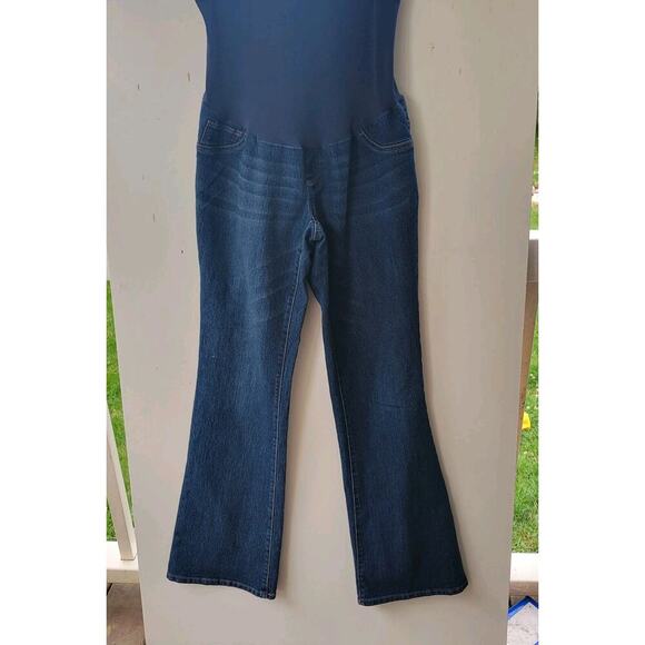 Bootcut Maternity jeans Indigo Blue Dark Wash With Full Stretch Belly Panel sz M - Picture 2 of 7